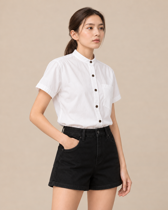 Áo Sơ Mi Nữ Cổ Tàu Tay Cộc - 1